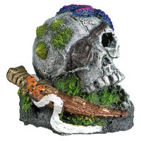 Produktbild von Nobby Aquariendekoration Totenkopf mit Seestern Figur und Höhle aus Kunstharz in Grau für Fische