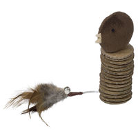 Produktbild von Nobby Catnip-Spielzeug Plüschvogel in Braun mit Kartonscheiben Glocke und Federn