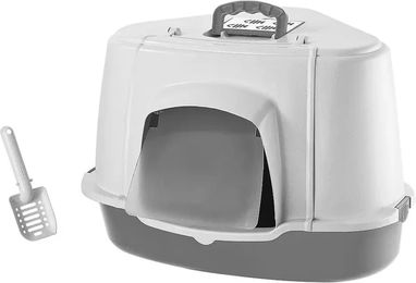Produktbild von Nobby Eckige Katzentoilette mit Haube und Schaufel in Grau aus Kunststoff