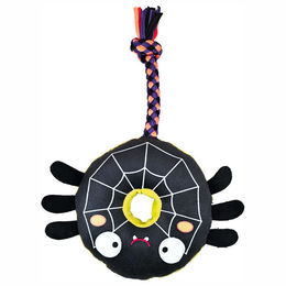 Nobby Halloween Plüsch-Hundespielzeug Spinne mit Seil und Squeaker Schwarz Grün – Bild 1 von 3