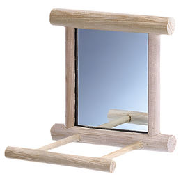 Nobby Holzspiegel mit Sitzstange und Landeplatz für Vögel und Papageien in Natur Braun 10 x 10 x 10 cm – Bild 1 von 4