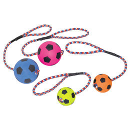 Nobby Hundeball aus Moosgummi mit Seil bunt - 6,3 cm – Bild 1 von 2