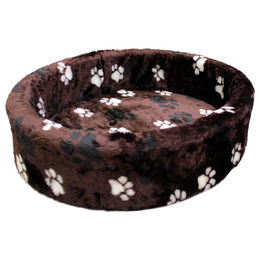 Produktbild von Nobby Hundebett aus Plüsch in Braun mit Pfoten-Design Durchmesser 50 cm