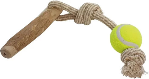 Nobby Hundespielzeug aus Kaffeebaumholz mit Seil und Ball Größe L - 56 cm – Bild 1 von 5