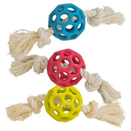 Nobby Hundespielzeug Gitterball aus Vollgummi mit Seil bunt – Bild 1 von 2