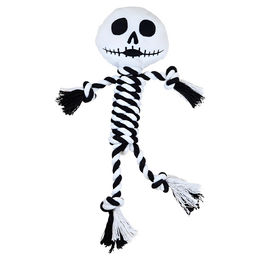 Produktbild von Nobby Hundespielzeug Halloween Knotenseil Skelett aus Plüsch in Schwarz-Weiß