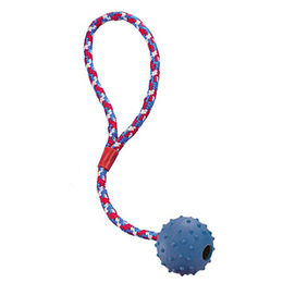 Produktbild von Nobby Hundespielzeug Vollgummi Ball mit Glocke und Seil in Blau Bunt Durchmesser 5 cm - 5 cm
