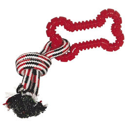 Produktbild von Nobby Hundespielzeug X-MAS Knochen mit Seil aus TPR in Rot und Grün