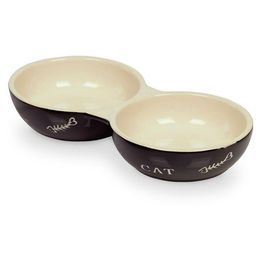 Nobby Katzen Doppelnapf aus Keramik Schwarz/Beige - 1 Stk. – Bild 1 von 3