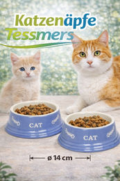 Nobby Katzen Futternapf aus Keramik in Blau und Beige 14 cm – Bild 1 von 6