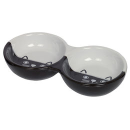 Nobby Katzen Keramik Doppelnapf Face schwarz/weiß 22 x 11,5 cm – Bild 1 von 6