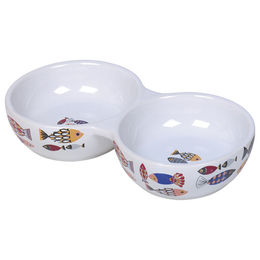 Produktbild von Nobby Katzen Keramik Doppelnapf Fish Grau 22 x 4 cm 2 x 0,13 l - 0,13 l