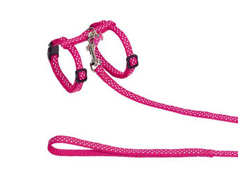 Nobby Katzengarnitur Dots pink Geschirr und Halsband aus verstellbarem Nylon – Bild 1 von 4