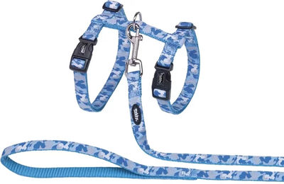 Nobby Katzengarnitur Leine und Geschirr XL Camouflage Hellblau für große Katzen - 1 Stk. – Bild 1 von 4