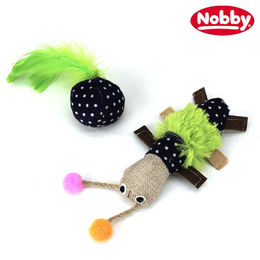 Nobby Katzenspielzeug mit Catnip aus Plüsch bestehend aus Stoffwurm und Plüschball in Blau und Braun - 1 Stk. – Bild 1 von 2