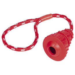 Nobby Kauspielzeug Vollgummi Kegel mit Seil Rot – Bild 1 von 2