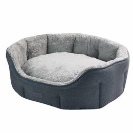 Nobby Komfort Hundebett Lica oval Grau Plüsch Größe S 55 x 50 x 21 cm – Bild 1 von 6