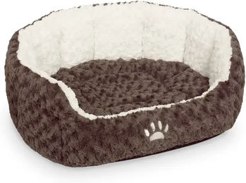 Nobby Komfortbett Neiku Hundebett für Hunde und Katzen oval aus Plüsch braun/weiß 86 x 70 x 24 cm – Bild 1 von 4