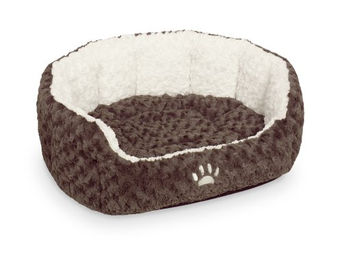 Nobby Komfortbett Neiku Oval Hundebett und Katzenkissen aus Plüsch Braun Weiß 65 x 57 x 22 cm – Bild 1 von 2