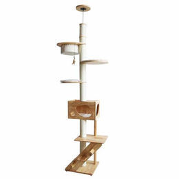 Nobby Kratzbaum Altai für Katzen in Beige mit Deckenspanner 48 x 48 x 211-257 cm – Bild 1 von 5