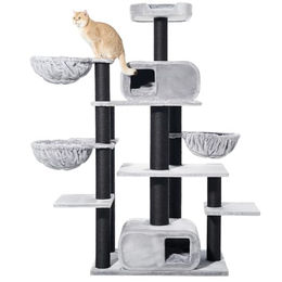 Nobby Kratzbaum Todor für Katzen grau mit Sisal und Plüsch 98 x 58 x 201 cm – Bild 1 von 6