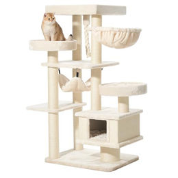 Nobby Kratzbaum Vago für Katzen in Beige mit Höhle und Hängematte 79 x 59 x 162 cm – Bild 1 von 3