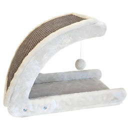 Nobby Kratzbrett Curvy für Katzen aus Sisal und Plüsch 50x30x36cm in Beige und Weiß – Bild 1 von 3