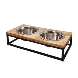 Nobby Napfständer Elegant Diner aus Holz mit 2 Näpfen in Braun und Silber 48 x 24 x 14 cm - 2 x 1,8 l – Bild 1 von 3
