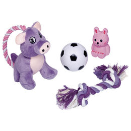 Nobby Puppy Starter Set Hund Welpe Quietschspielzeug aus Plüsch in Lila – Bild 1 von 3