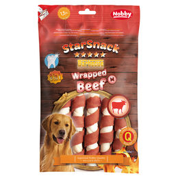 Produktbild von Nobby Starsnack Barbecue Wrapped Beef und Ente Zahnpflege-Snack für Hunde Größe M - 160 g