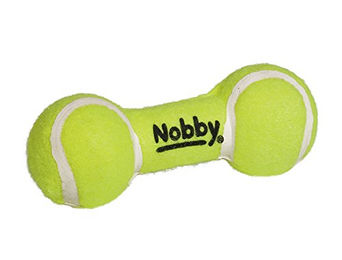 Nobby Tennis Hantel Hundespielzeug aus Gummi mit Squeaker in Gelb und Grün – Bild 1 von 1
