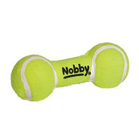 Produktbild von Nobby Tennis Hantel Hundespielzeug aus Gummi mit Squeaker in Gelb und Grün