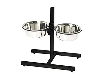 Nobby Verstellbarer Napfhalter Diner Bar mit 2 Edelstahl Näpfen in Schwarz und Silber - 2,8 l – Bild 1 von 5
