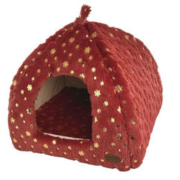 Produktbild von Nobby Xmas Höhle Snowflake Katzenhöhle aus Plüsch Bordeaux Rot Gold 40 x 40 x 30 cm