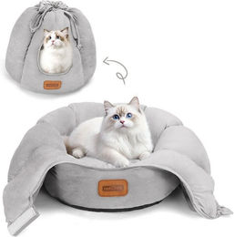 nobleza 2-in-1 Katzenbett und Höhle aus Plüsch Grau für erwachsene Katzen – Bild 1 von 3