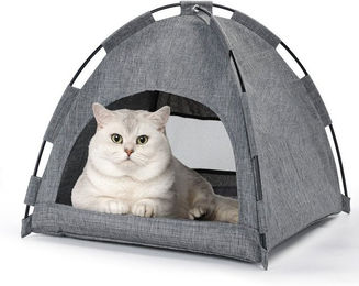 nobleza 2-in-1 Katzenhaus und Hundebett als Katzenhöhle aus Velours in Grau – Bild 1 von 5