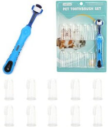 nobleza 2-in-1 Zahnpflegeset für Hunde mit Zahnbürste und Fingerzahnbürsten aus Kunststoff in Blau – Bild 1 von 6