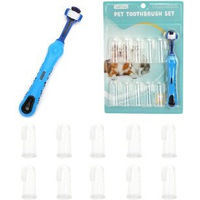 Produktbild von nobleza 2-in-1 Zahnpflegeset für Hunde mit Zahnbürste und Fingerzahnbürsten aus Kunststoff in Blau