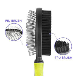 Nobleza 2in1 Haustierbürste für Hunde und Katzen aus Edelstahl in Grün und Grau Größe L für alle Felltypen – Bild 1 von 8