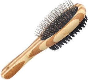 nobleza 2in1 Hundebürste aus Bambus für alle Felltypen in Braun Natur Größe S – Bild 1 von 3