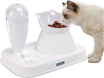 nobleza Futterstation 2 in 1 Katzennapf-Set mit automatischer Wasserflasche aus Kunststoff in Weiß – Bild 1 von 5
