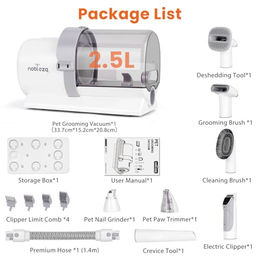 Nobleza Hundeschermaschine mit integriertem Staubsauger für Hunde und Katzen mit 7 Pflegewerkzeugen aus Edelstahl in Weiß-Grau – Bild 1 von 11