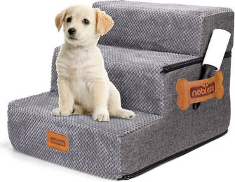 Nobleza Hundetreppe für kleine Hunde aus Plüsch in Grau inklusive Fusselrolle – Bild 1 von 2