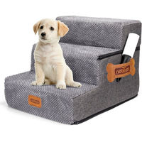 Produktbild von Nobleza Hundetreppe für kleine Hunde aus Plüsch in Grau inklusive Fusselrolle