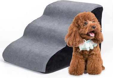 nobleza Hundetreppe mit 3 Stufen für kleine Hunde und Senioren grau waschbar – Bild 1 von 5