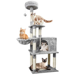 Nobleza Jumbo Kratzbaum für große Katzen in Grau mit 148 cm Höhe, 9 Kratzsäulen, 4 Plattformen, 1 Höhle, 1 Hängematte und Sisal – Bild 1 von 8
