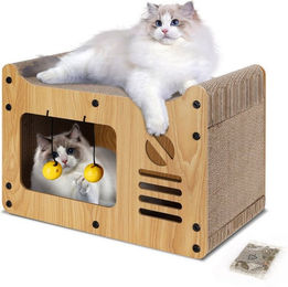 nobleza Katzen Kratzhaus aus Kratzpappe in Hausform mit Spielball und Katzenminze für erwachsene Katzen – Bild 1 von 4