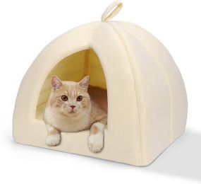 nobleza Katzenhaus und Hundebett Zwei in Eins aus Plüsch faltbares Katzenhöhle für erwachsene Katzen und Hunde in Beige und Aprikose – Bild 1 von 5