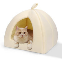 Produktbild von nobleza Katzenhaus und Hundebett Zwei in Eins aus Plüsch faltbares Katzenhöhle für erwachsene Katzen und Hunde in Beige und Aprikose