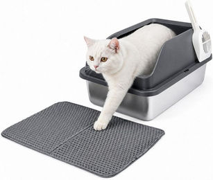 nobleza Katzentoilette aus Edelstahl mit hohem Rand in Silber – Bild 1 von 2